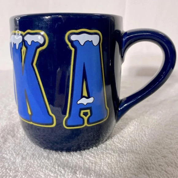 Vintage Navy Blue Ceramic Alaska Eight  Stars Of Gold On A Field Of Blue Mug - Picture 6 of 15